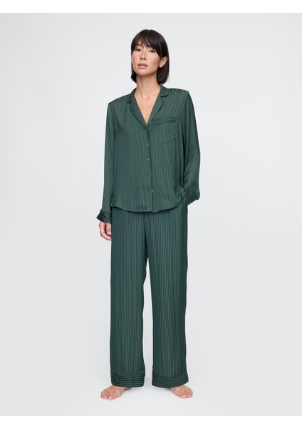 Kadın Koyu Yeşil Saten Pijama Altı