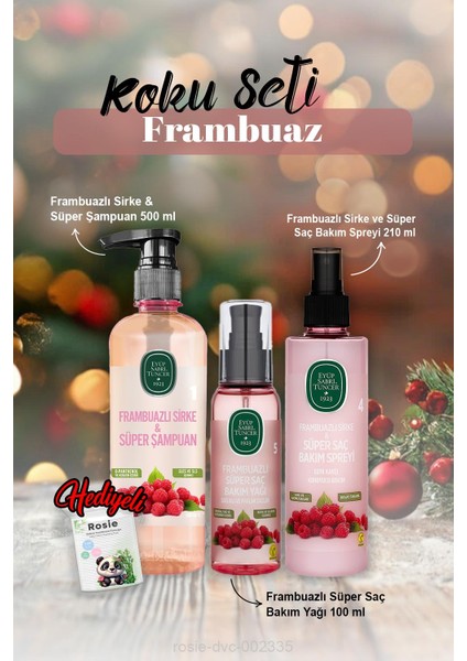 Frambuazlı Şampuan 500 Ml, Saç Yağı 100 Ml, Bakım Spreyi 210 ml ve Rosie Hediye