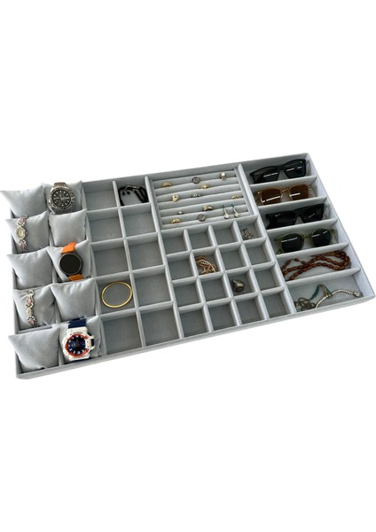 Yerli Üretim Süet Kumaş 70/38 cm Süet Kaplama Gri Renk Çekmece İçi Takı Düzenleyicisi