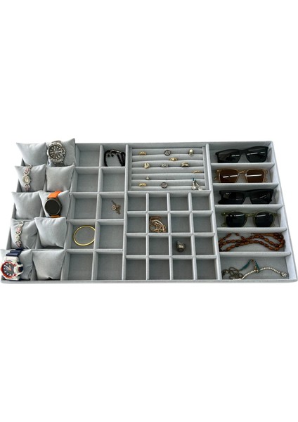 Yerli Üretim Süet Kumaş 70/38 cm Süet Kaplama Gri Renk Çekmece İçi Takı Düzenleyicisi modelleri