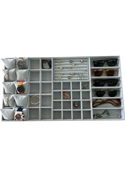 Yerli Üretim Süet Kumaş 70/38 cm Süet Kaplama Gri Renk Çekmece İçi Takı Düzenleyicisi indirimleri