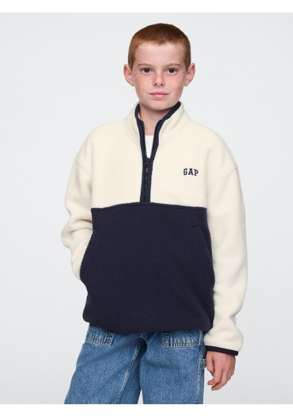 Erkek Çocuk Kırık Beyaz Gap Logo Yarım Fermuarlı Sherpa Sweatshirt