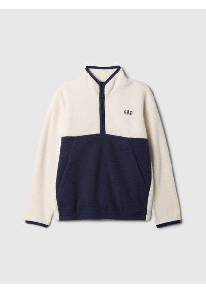 Erkek Çocuk Kırık Beyaz Gap Logo Yarım Fermuarlı Sherpa Sweatshirt