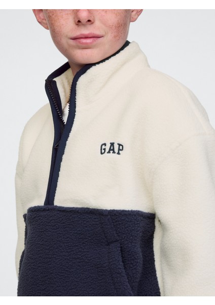 Erkek Çocuk Kırık Beyaz Gap Logo Yarım Fermuarlı Sherpa Sweatshirt