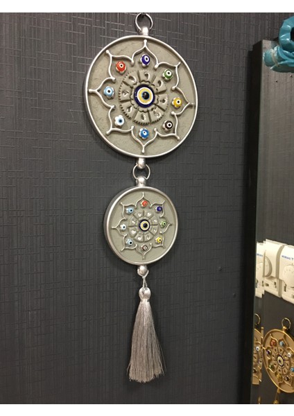 El Yapımı Duvar Süsü Dekoratif İkili Nazarlık ANTRASİT Ev Hediyesi