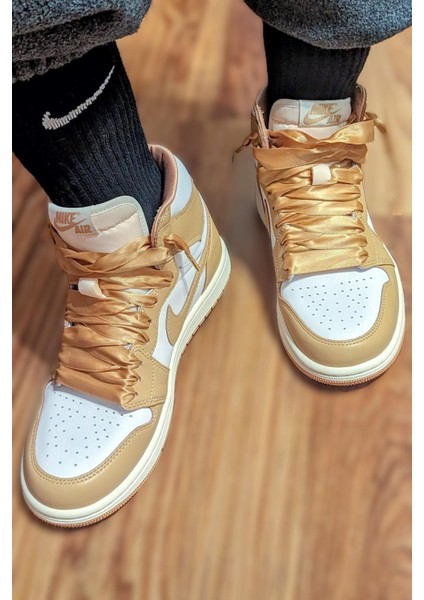 Air Jordan 1 Mıd Leather Sneaker Deri Bilekli Günlük Spor Ayakkabı Taba