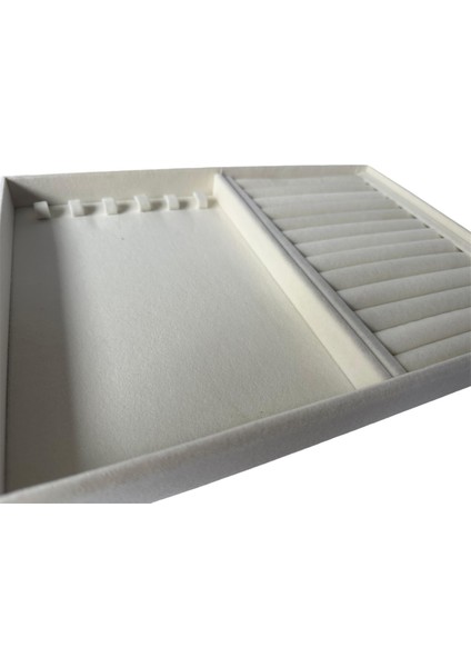 Yerli Üretim Rio Model Süet Kumaş Krem Renk Tırnak-Sosis Çekmece İçi Taki Düzenleyici Takı Standı fiyatları