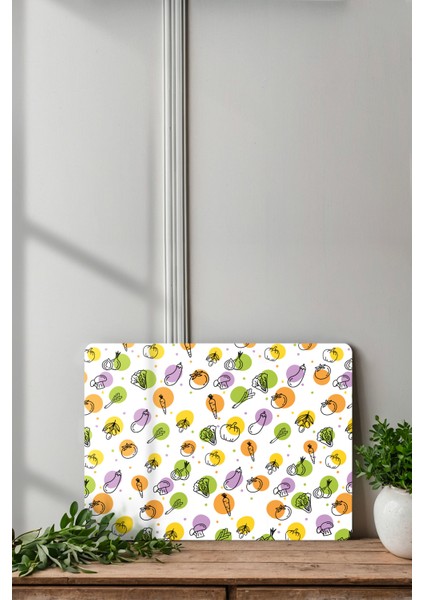Renkli Sebze Desenli Temperli Cam Kesme Tahtası - Cam Kesme Tablası 30*40 Cm