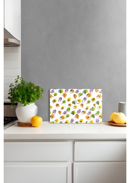 Renkli Sebze Desenli Temperli Cam Kesme Tahtası - Cam Kesme Tablası 30*40 Cm fırsatları