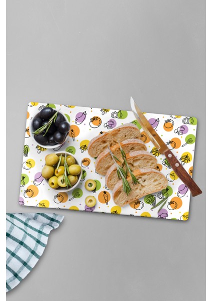 Renkli Sebze Desenli Temperli Cam Kesme Tahtası - Cam Kesme Tablası 30*40 Cm indirimleri
