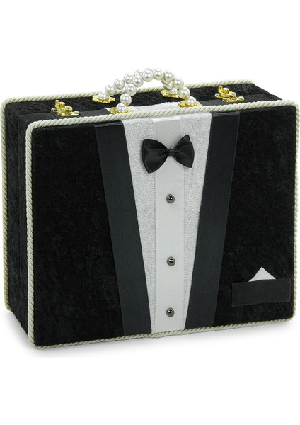 Damat Bohçası Için Çeyizlik Kadife Sandık Siyah