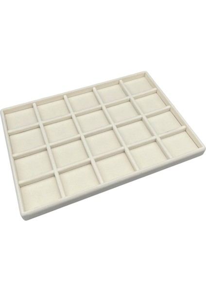 Yerli Üretim Süet Kumaş Krem Renk 34/24 cm 20 Bölmeli Çekmece Içi Takı Standı fırsatları