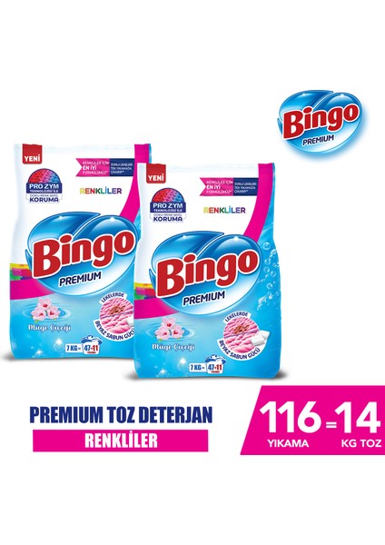 Bingo premium Toz Çamaşır Deterjanı 7 kg Renkli 2'li