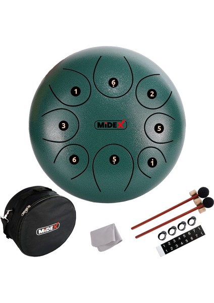 TD-108GR Çelik Dil Davul Handpan 10 İnç 8 Ton Steel Tongue Drum Full Set
