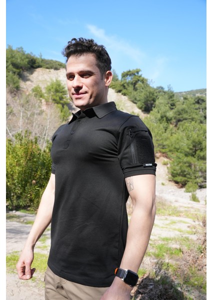 KAPAN 2 Cepli Polo Yaka Kısa Kollu Taktik T-Shirt Siyah
