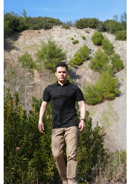 KAPAN 2 Cepli Polo Yaka Kısa Kollu Taktik T-Shirt Siyah fırsatları