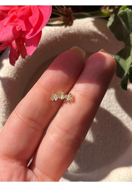 Nature Cerrahi Çelik Zirkon Taşlı Arkası Düz Sıralı Taşlı Piercing,tragus, Helix, Kıkırdak.