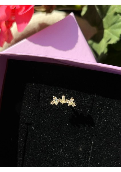 Nature Cerrahi Çelik Zirkon Taşlı Arkası Düz Sıralı Taşlı Piercing,tragus, Helix, Kıkırdak.
