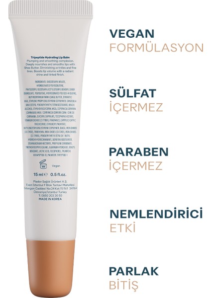 Tripeptit Lip Balm | Nemlendirici Besleyici Dolgunlaştırıcı Vanilya Karamel Renkli Dudak Balmı 15ml