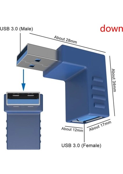 USB 3.0 Dirsek 90 Derece Bağlantı Aparatı Dönüştürücü Uzatma Yüksek Hızlı Yeni USB 3.0 Sürümü