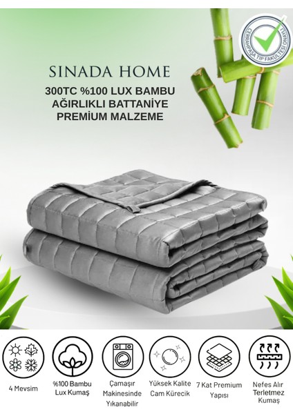 Ağırlıklı Battaniye / Yorgan 6kg 155x215 300 TC %100 Bambu Kumaş + %100 Organik Bambu Dolgulu