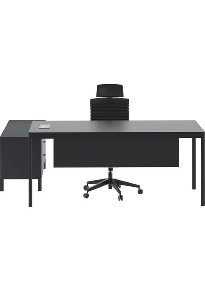 Less 160 cm Tekli Etajerli Siyah Yönetici Çalışma Ofis Masa