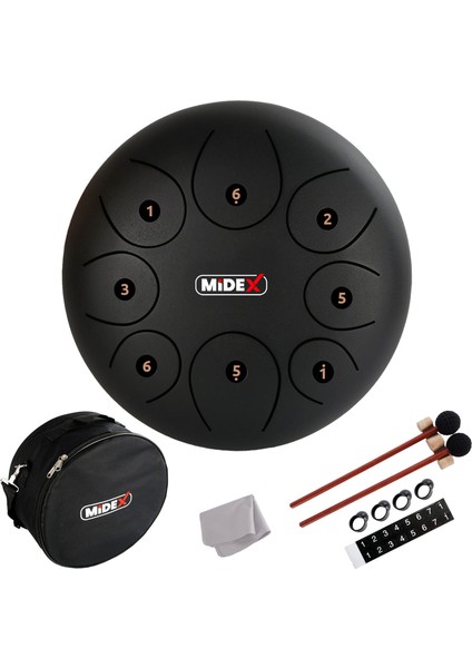TD-108BK Çelik Dil Davul Handpan 10 İnç 8 Ton Steel Tongue Drum Full Set