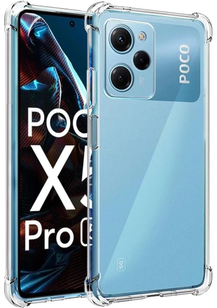 Kzy Poco X5 Pro Kapak ile Uyumlu Kamera Korumalı Airbag Antishock Köşe Korumalı Şeffaf Silikon Kılıf