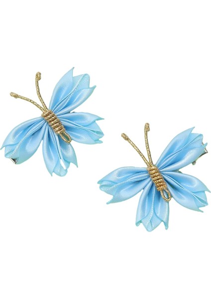 2x Kelebek Saç Klipleri Sahne Performansı Partisi Saten Mavi Için Taşınabilir Saç Tokası (Yurt Dışından)