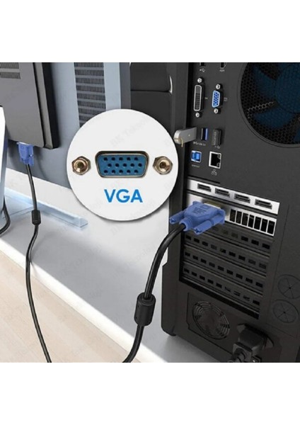 VGA Kablosu Ekran LCD Monitör Projeksiyon Görüntü Bağlantı Kablosu Çift Filtreli 1.5 Metre