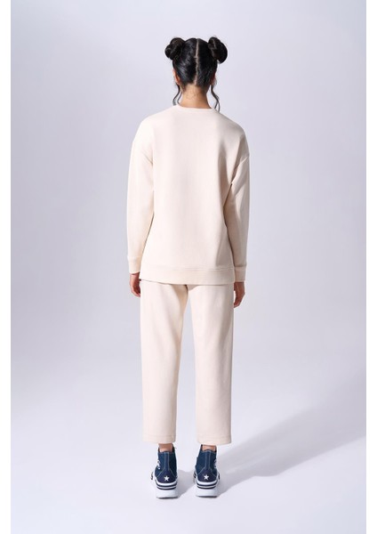 Kadın Pamuklu Baskılı Uzun Kollu Günlük Kullanım Krem Sweatshirt 2591307 fırsatları