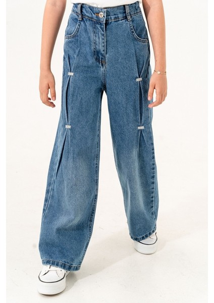 Kız Çocuk Önü Ponterezli Kot Pantolon G2172