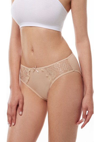Kadın Ten 3 Lü Paket Pamuk Elastan Dantelli Slip Külot 149 3M149