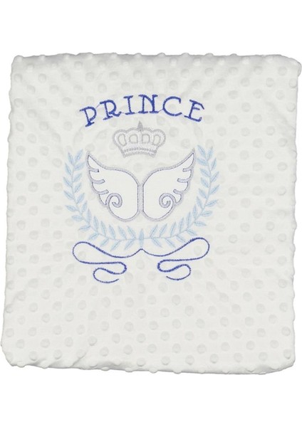 Erkek Bebek Ekru Mavi Prince Nakışlı Nohut Battaniye 80X90