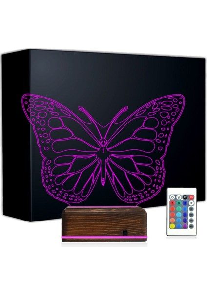 3D Ilizyon LED Lamba Masa Gece Lambası 16 Renk Kumandalı Kelebek Tasarım