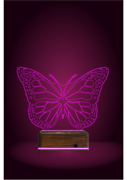 3D Ilizyon LED Lamba Masa Gece Lambası 16 Renk Kumandalı Kelebek Tasarım