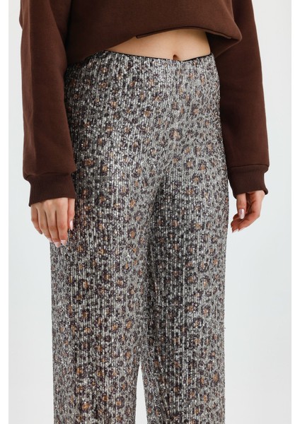 Kadın Pullu Astaralı Rahat Kesim Pantolon- Lastikli Bel - Işıltılı Kumaş fırsatları