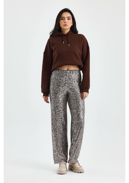 Kadın Pullu Astaralı Rahat Kesim Pantolon- Lastikli Bel - Işıltılı Kumaş indirimleri