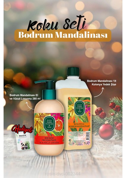 Bodrum Mandalinası 1 Lt Kolonya, Losyon 280 ml ve Rosie Hediye