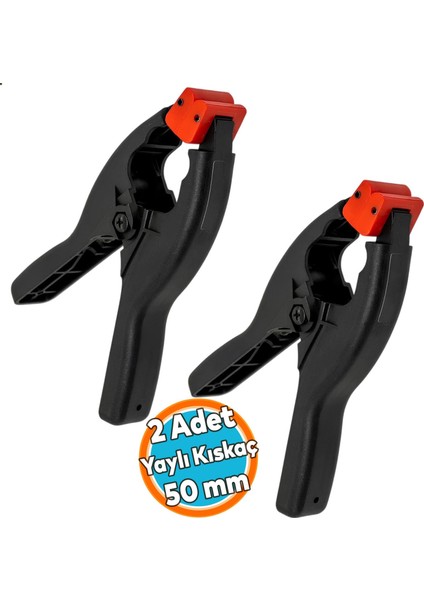 2 Adet Yaylı Kıskaç Mandal Pro El Tip İşkence Mengene Siyah Klips Hobi 50 mm 2 Inç