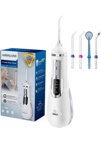 Water Flosser V500 Kablosuz Taşınabilir Ağız Duş Bakım Seti Beyaz