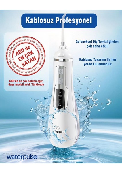 Water Flosser V500 Kablosuz Taşınabilir Ağız Duş Bakım Seti Beyaz