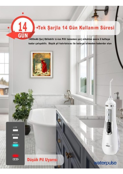 Water Flosser V500 Kablosuz Taşınabilir Ağız Duş Bakım Seti Beyaz