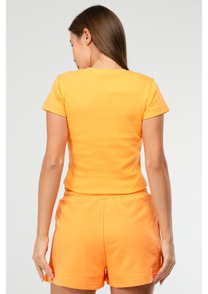 Oranj Slim Fit Basic Kaşkorse Bisiklet Yaka Kısa Kol Crop Kadın Body SF0757 fırsatları