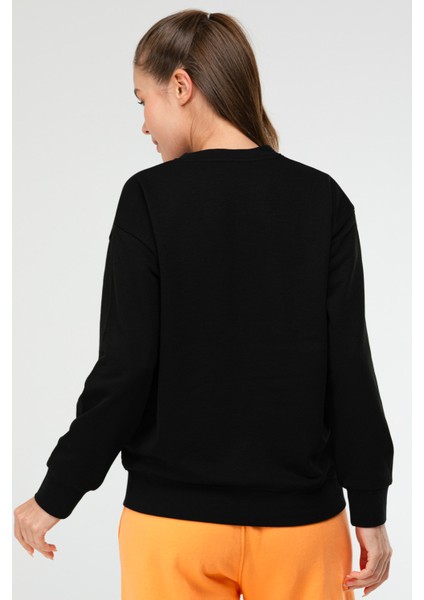 Siyah Oversize Basic Pamuklu Bisiklet Yaka Uzun Kol Kadın Sweatshirt SC1241