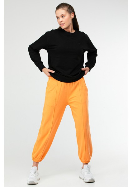 Siyah Oversize Basic Pamuklu Bisiklet Yaka Uzun Kol Kadın Sweatshirt SC1241