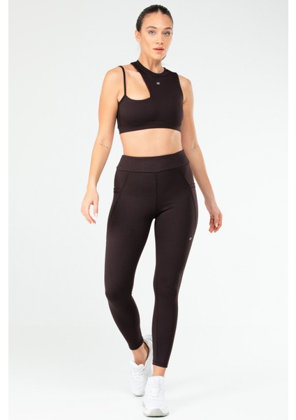 Kahverengi Slim Fit Yüksek Bel Toparlayıcı Kadın Tayt Takım SB0849