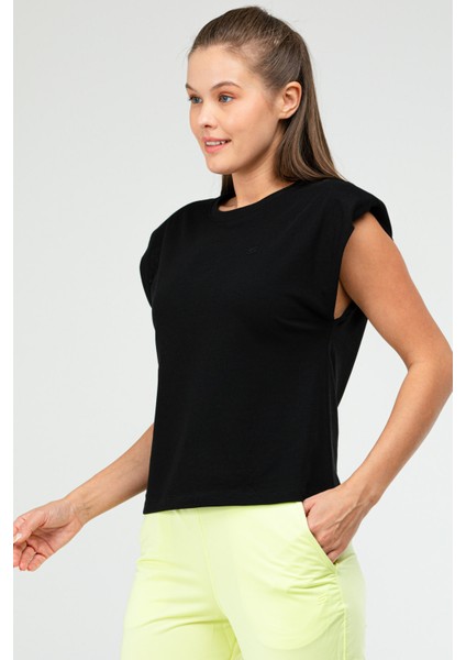 Siyah Oversize Basic 100% Pamuk Bisiklet Yaka Kolsuz Vatkalı Kadın Tişört SF0758 fiyatları