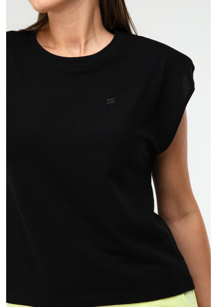 Siyah Oversize Basic 100% Pamuk Bisiklet Yaka Kolsuz Vatkalı Kadın Tişört SF0758 indirimleri