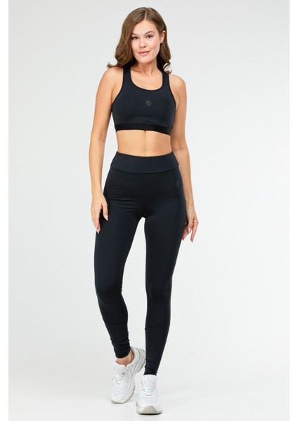 Lacivert Slim Fit Düz Bisiklet Yaka Kolsuz Üçlü Kadın Tayt Takım SB0799